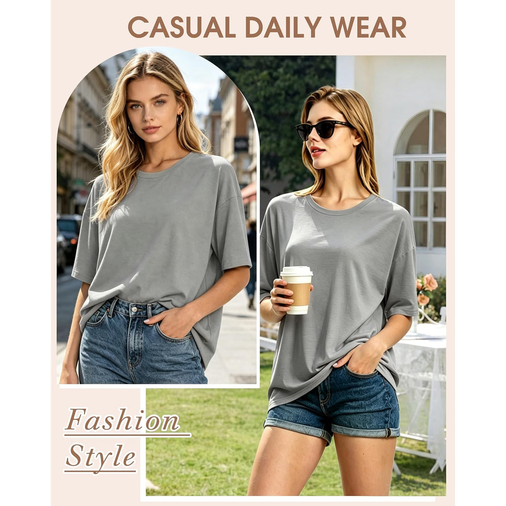 Bamboo Cool Womens Oversized Summer T Shirts Tops Short Sleeve Tees Spring Outfits Trendy Business Fashion Workout Clothes