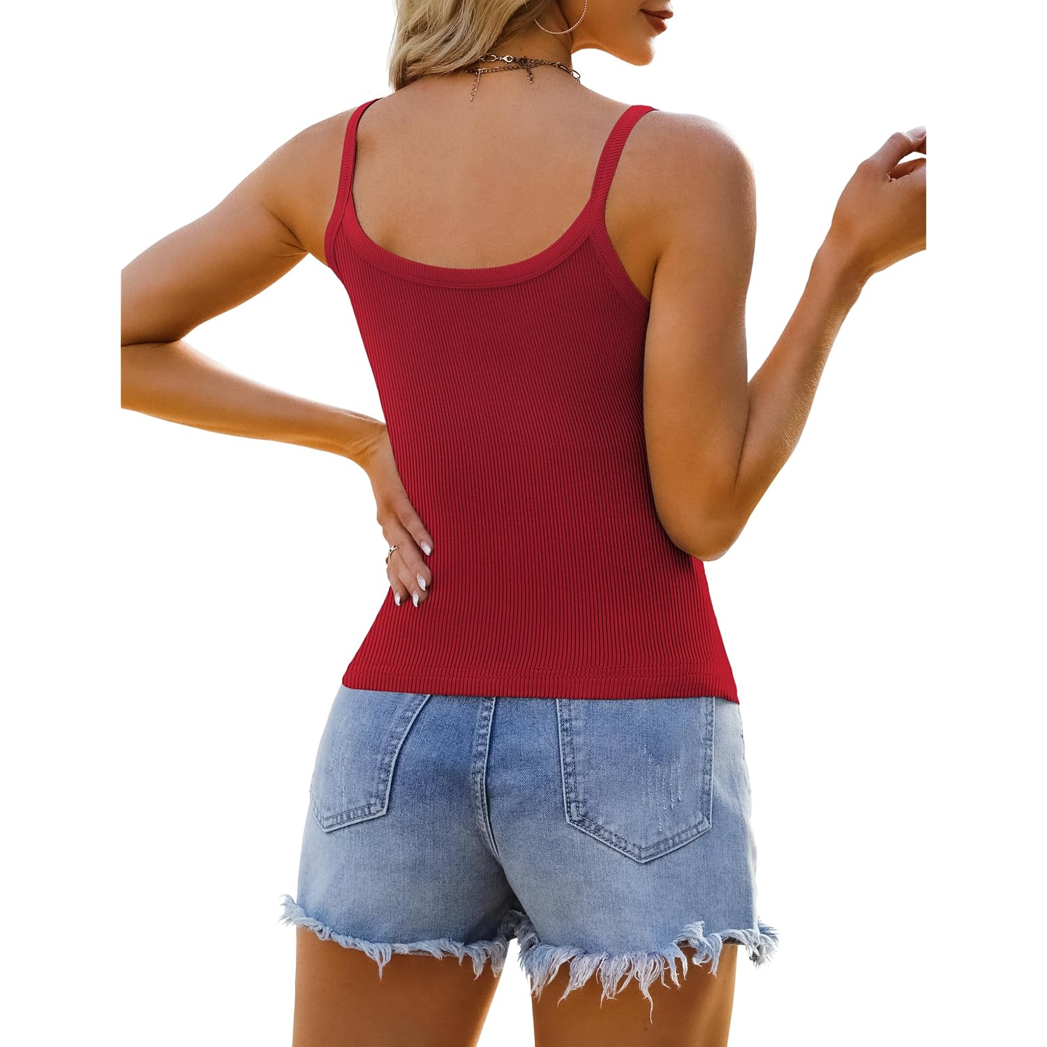 Gkbk Womens Sleeveless Tank Top Form Fitting Spaghetti Strap Scoop Neck Ribbed Knit Basic Cami Layering Shirts