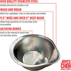 Joyce Chen Stainless Steel Rice Strainer Bowl Rice Washer Colander