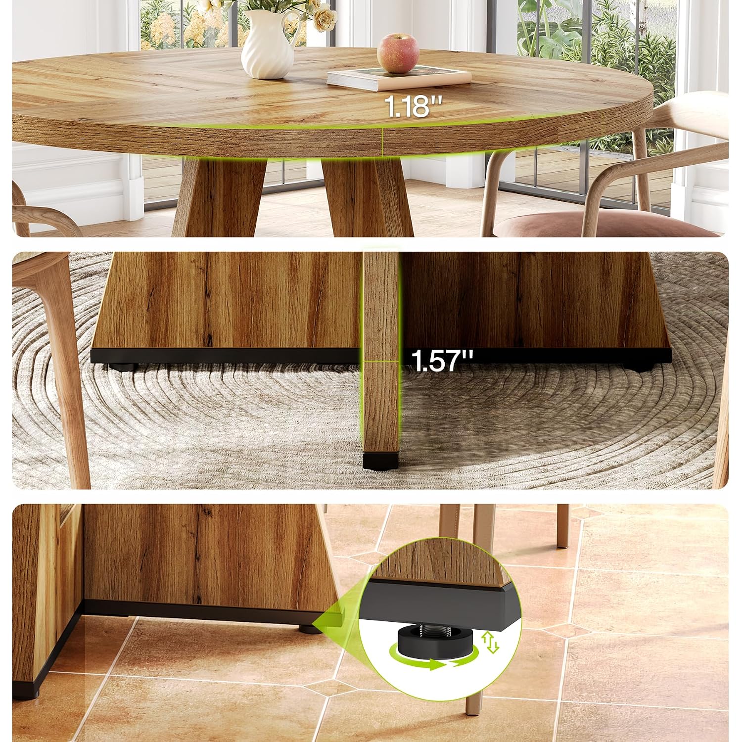 Little Tree Round Dining Table For 4-6 People, 47 Inches Dining Room Table With Wooden Pedestal Base, Modern Dinner Table, Circle Kitchen Tables For Dining Room, Kitchen, Living Room(Table Only)