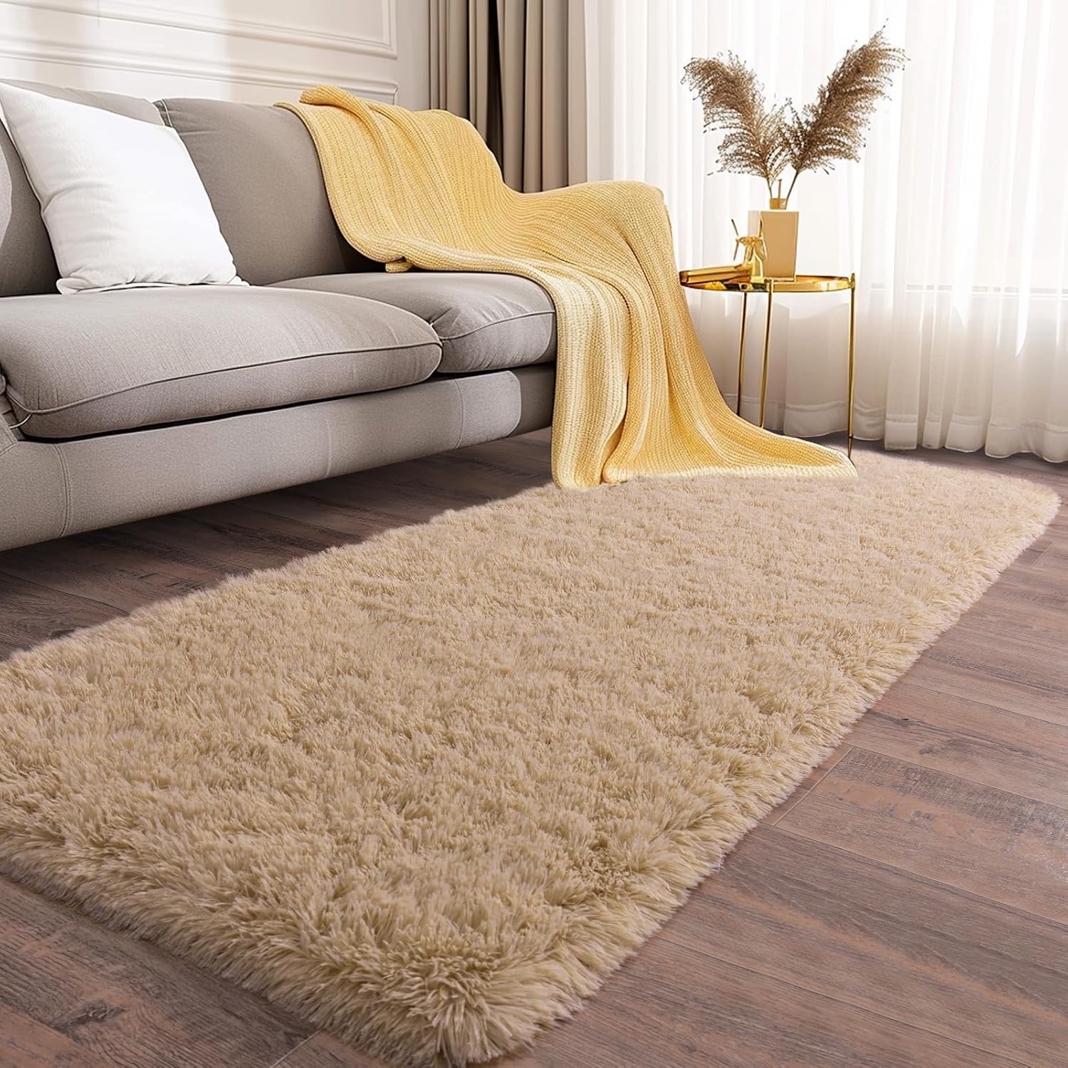 Soft Runner Rugs For Bedroom Hallway 2X6 Beige Fluffy Shag Washable | Upgrade Non Slip Throw Area Rug For Bedside Dorm, Long Shaggy Furry Carpet For Living Room, Flame Resistant