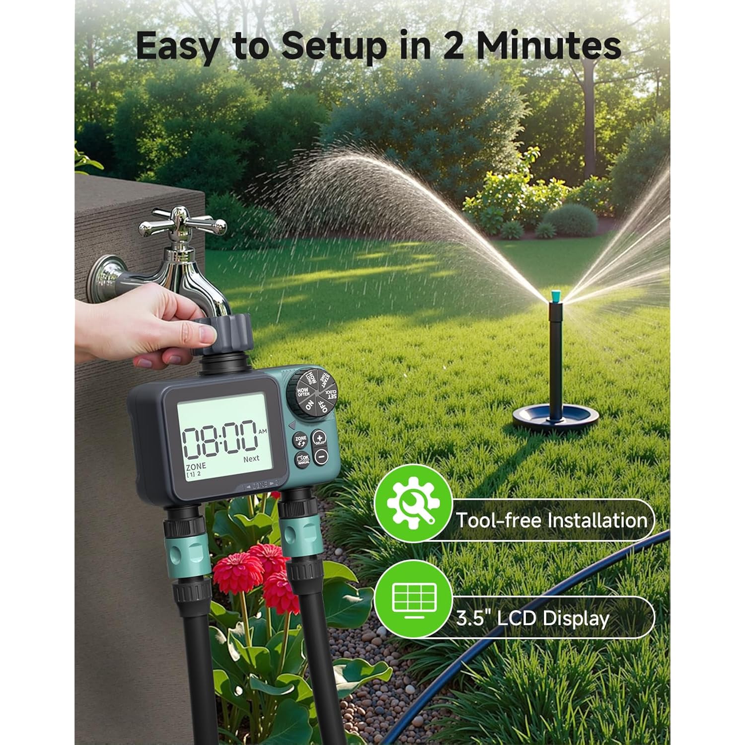 Sprinkler Timer: Programmable Hose Timer With Rain Delay/Manual/Automatic Watering System, Water Timers For Garden Hose, Digital Drip Irrigation For Yard Lawn Outdoor（1 Outlet）
