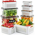 Fruit Storage Containers For Fridge - 6 Pack Produce Storage Containers With Removable Colander, Leakproof Refrigerator Fruit Organizers Keep Berry Veggie Salad Meat Fresh Longer, Largest 6.55 Quart