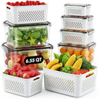 Fruit Storage Containers For Fridge - 6 Pack Produce Storage Containers With Removable Colander, Leakproof Refrigerator Fruit Organizers Keep Berry Veggie Salad Meat Fresh Longer, Largest 6.55 Quart