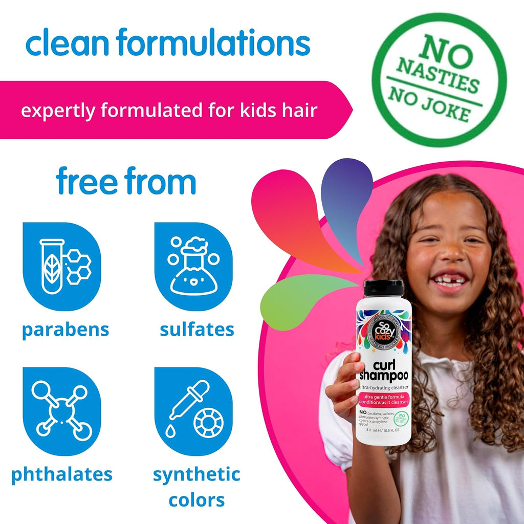 Socozy Curl Shampoo | For Kids Hair | Ultra-Hydrating Cleanser | No Parabens, Sulfates, Synthetic Colors Or Dyes, Sweet-Crème, 10.5 Fl Oz