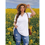 Women's Plus Size White Tunic Tops V Neck Short Sleeve Loose Fit Flowy for Leggings