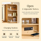 Aitjunz Vanity Desk With Mirror And Lights, 50” Modren Makeup Vanity With 35.43" Mirror And 5 Drawers, Makeup Table With Charging Station For Women And Girls, Bedroom (Natural)