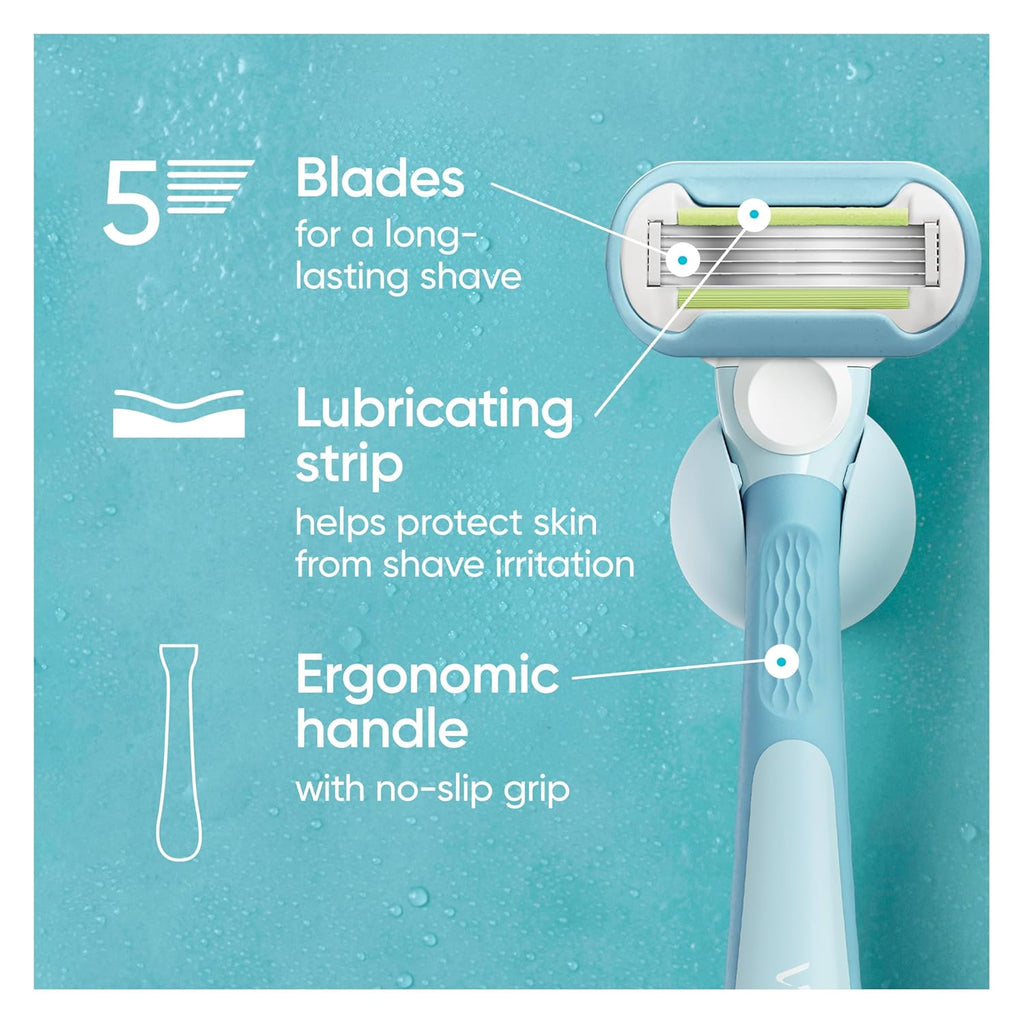 Gillette Venus Extra Smooth Razor for Women, Includes 1 Reusable Razor Handle + 2 Refills, Ergonomic No-Slip Gel Handle and Shower Holder