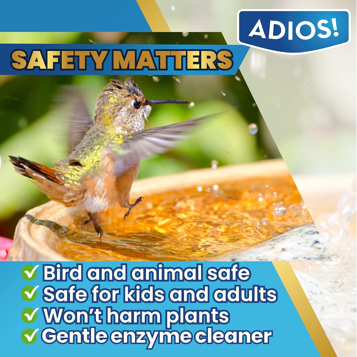 Adios! Fountain Cleaner And Clarifier, Outdoor And Indoor Treatment (16Oz) | Natural And Safe For Birds, Clears And Treats Water, Cleans Waterfalls And Water Features, Approved For Stone And Metal