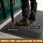 Front Door Mat, Heavy Duty Waterproof Doormat 29.5"X17", Grey | Indoor Outdoor Non-Slip Low Profile Dirt Trapper Absorbent Rubber Mat For Entryway, Stain Fade Resistant Easy Clean