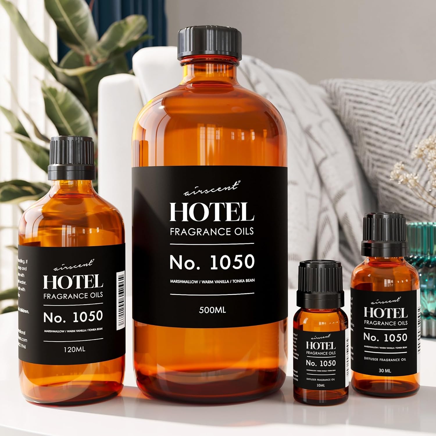 Airscent Hotel Diffuser Oil No. 1050 - Warm Vanilla Blend - 10 Ml | Marshmallow, Vanilla, Tonka Bean - Fragrance Oil For Ultrasonic And Waterless Diffusers And Crafting - 0.34 Fl Oz Bottle