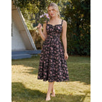 Scarlet Darkness Women 2026 Floral Corset Dress Summer Milkmaid Sundress | Cutout Waist, Smocked Back, Pockets, For Casual, Wedding Guest, Tea Party, Vacation