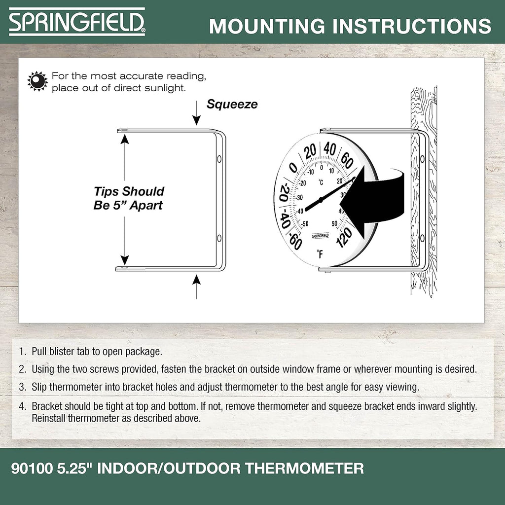 Springfield Big And Bold Thermometer With Mounting Bracket, Indoor Outdoor Thermometer, Easy To Read Numbers For Patio, Pool, And Indoor Areas, 5.25-Inch, White