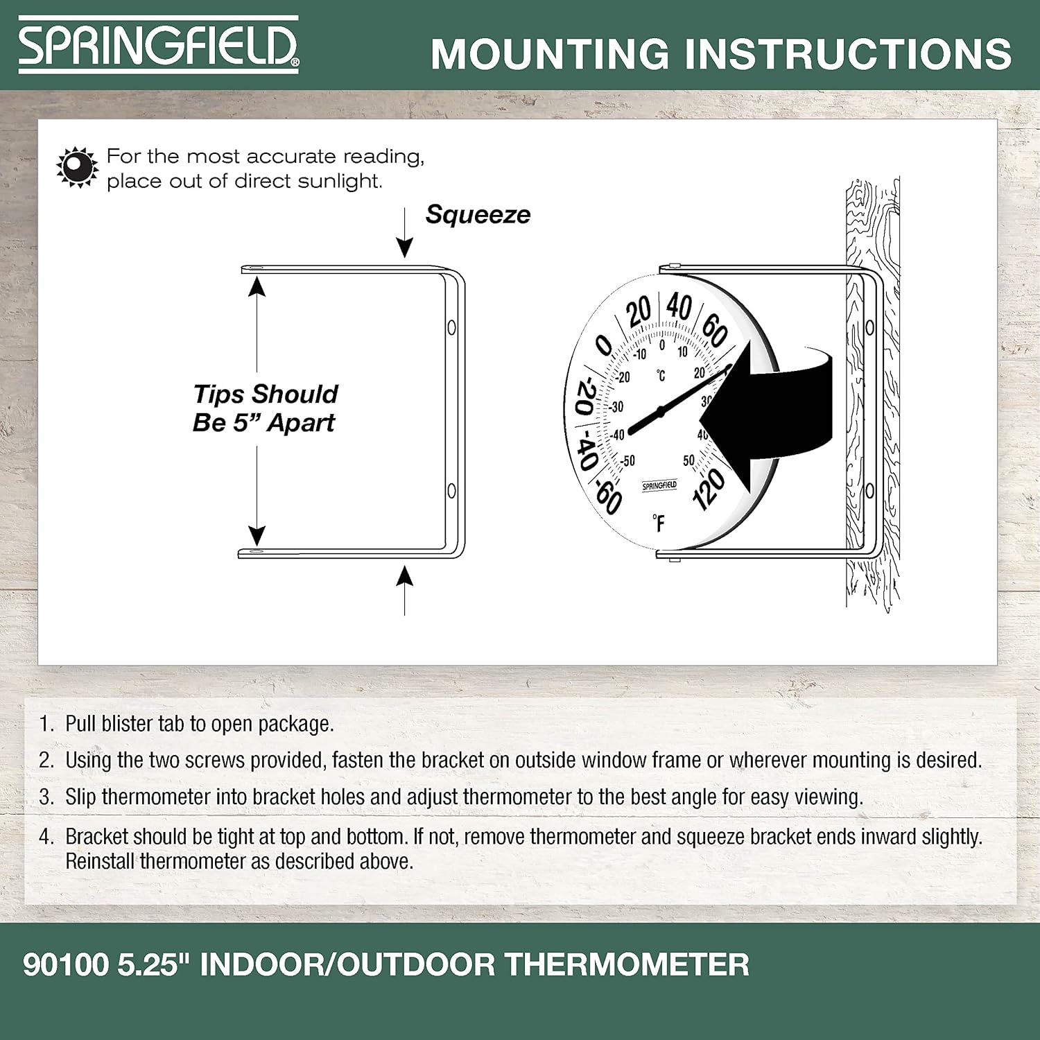 Springfield Big And Bold Thermometer With Mounting Bracket, Indoor Outdoor Thermometer, Easy To Read Numbers For Patio, Pool, And Indoor Areas, 5.25-Inch, White