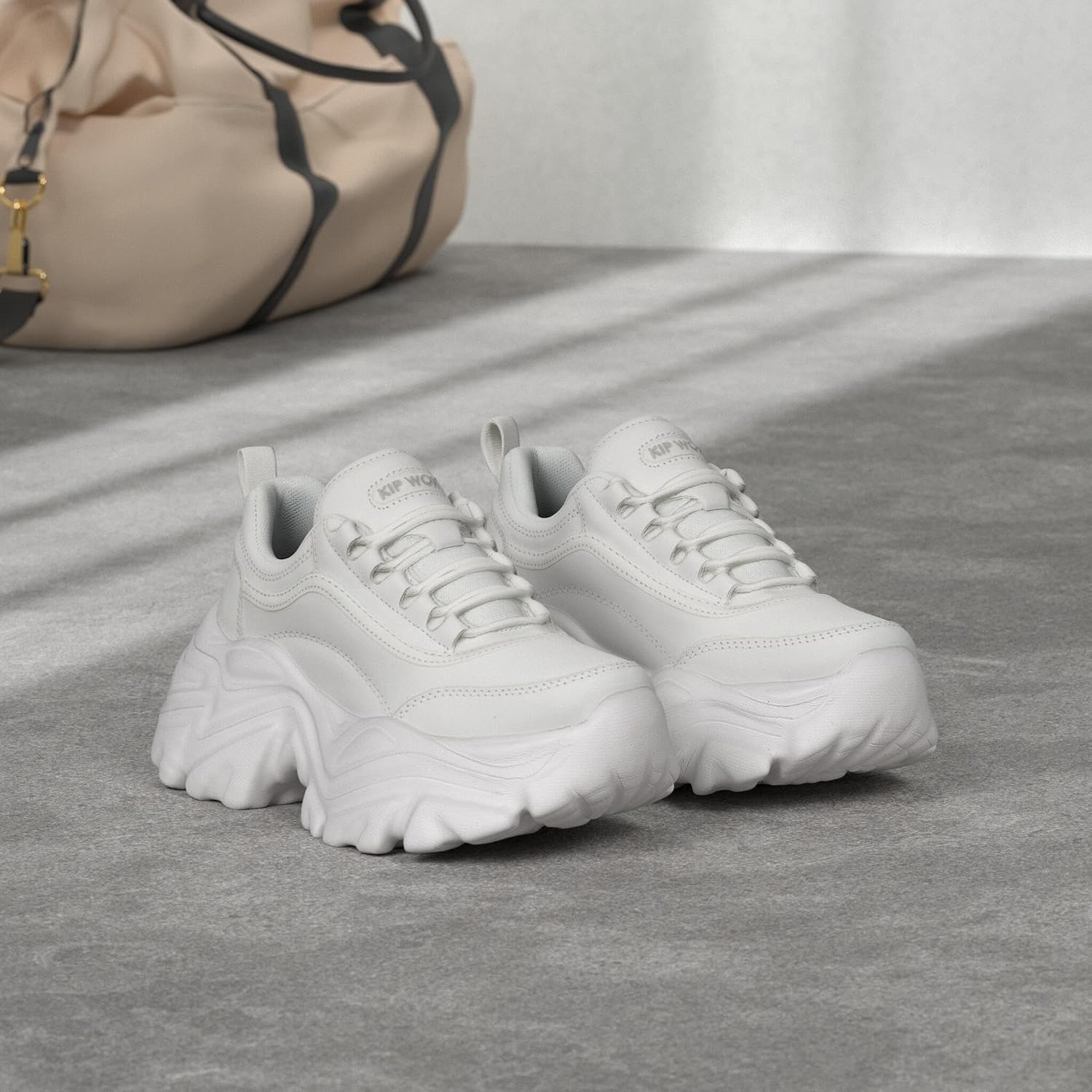 K Kip Wok Chunky Sneakers For Women Fashion Platform White Leather Casual Dad Shoes Comfortable Wedge Walking Sport Sneakers