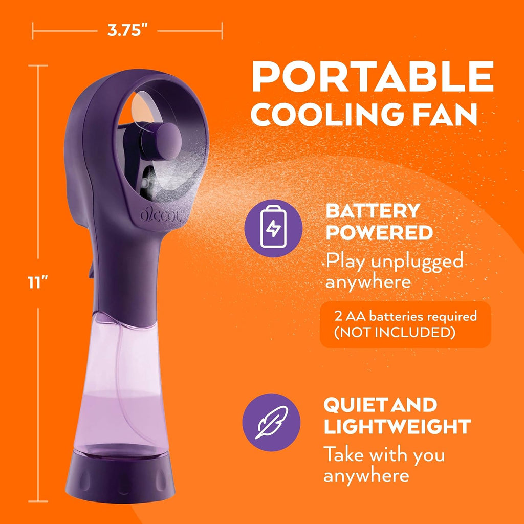 O2Cool Elite Handheld Misting Fan Battery Powered Purple | Yes