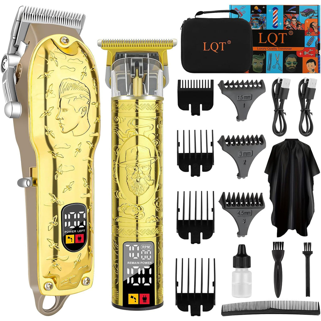 Men’S Gold Hair Clippers, Cordless Professional Barber Clippers & Trimmers With Led Display, Long Runtime, Electric Grooming Kit For Haircuts & Beard Trimming,Gift For Husband, Father, Boyfriend
