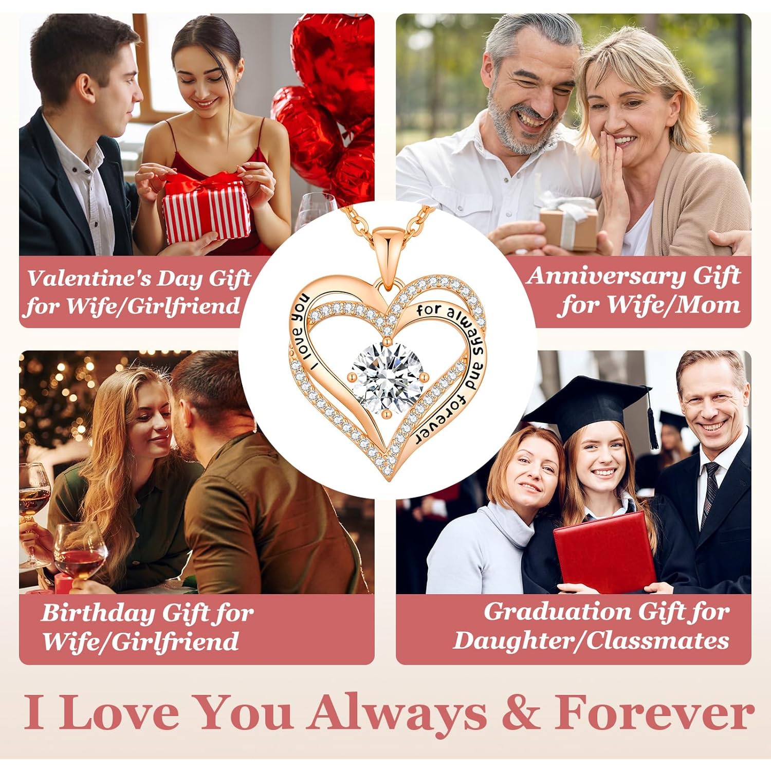 CDE Mothers Day Gifts Forever Love Heart Necklaces for Women, Wedding Anniversary, Valentine's，Birthday Mothers Christmas Day Gifts for Mom, Mother, Wife, S925 Silver Jewelry with Birthstone Pendant