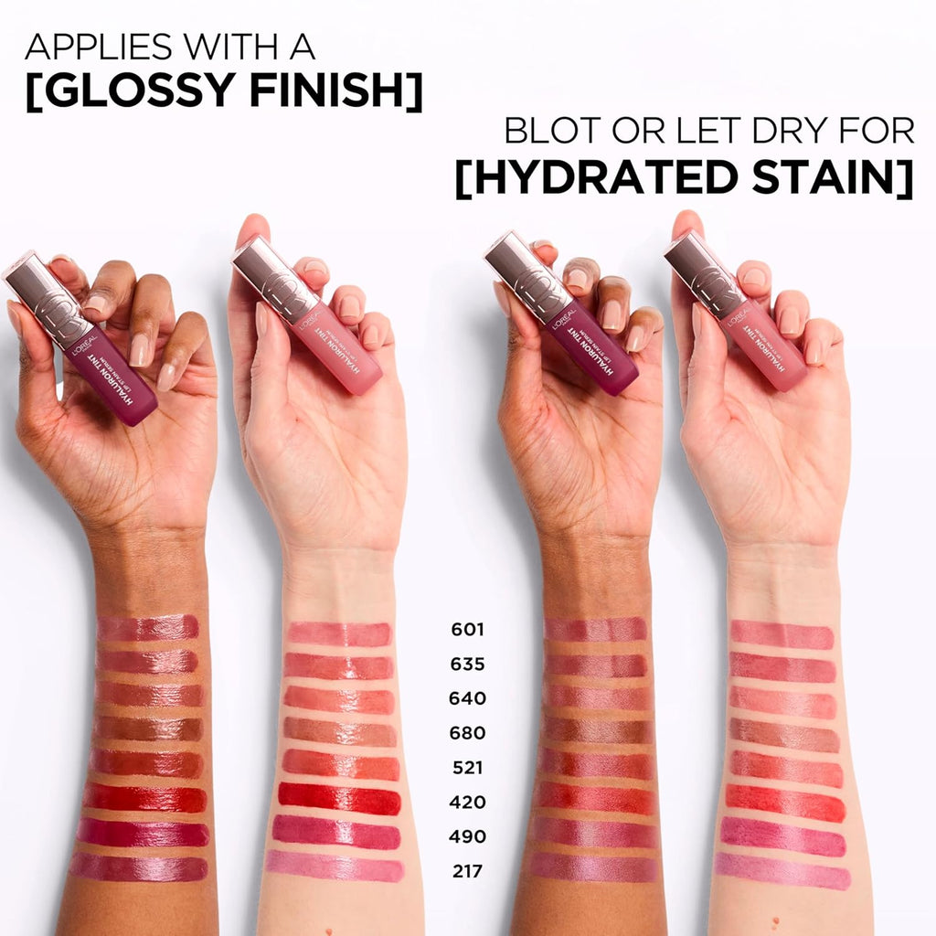 L'Oreal Paris Hyaluron Tint Lip Stain Serum, Long Lasting, Hydrating Lip Makeup Infused with Hyaluronic Acid, 420 Le Rouge Paris (Universal Red)