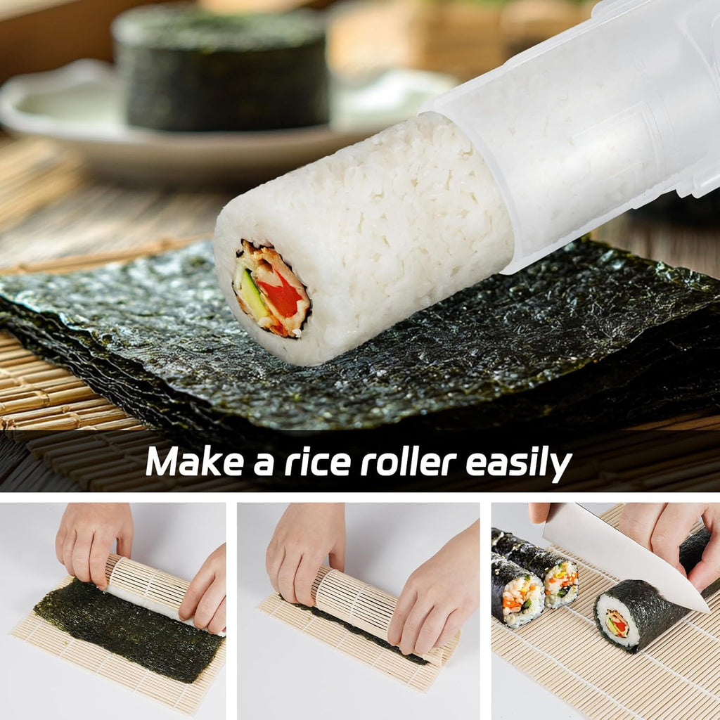 Sushi Making Kit, Upgraded 11.8 Inches Sushi Roller, Sushi Rolling Mat Sushi Maker Sushi Kit, Sushi Bazooka Easy Made Sushi Translucent white