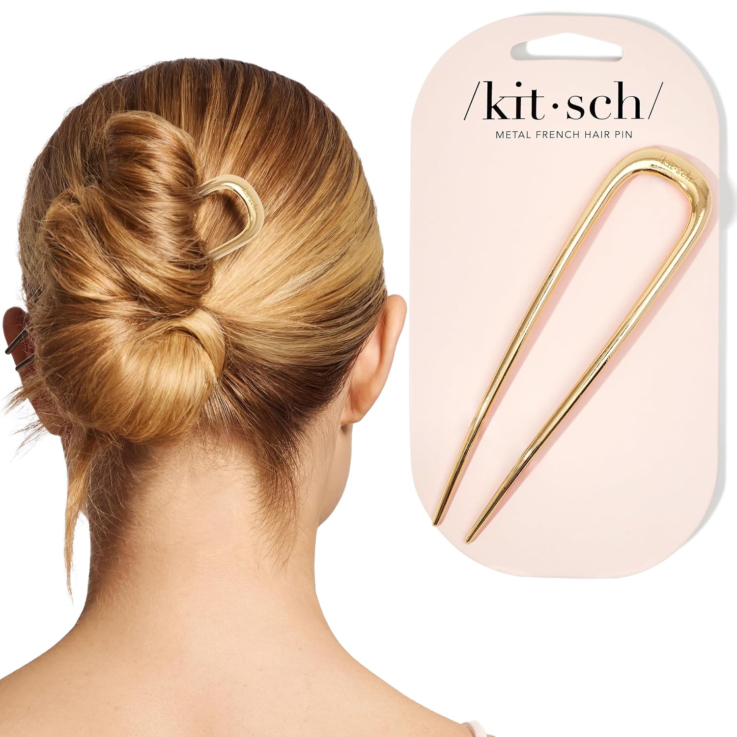 Kitsch French Hair Pins For Women – Elegant & Durable Metal French Pin For Updos, Chignon, Buns & Twist Hairstyles | Secure Hold All Day, Comfortable Fit - Gold, 1Pc