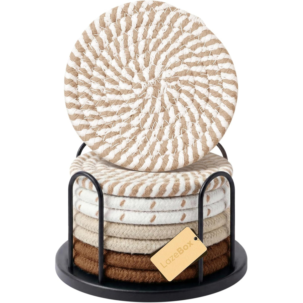 Lazebox Coasters Set of 8 for Drinks, 4 Inch Large Coasters for Coffee Table, Tabletop Protection for Hot & Cold Drinks, Versatile Coasters for Home Decor, Non-Slip & Easy to Clean, Coffee