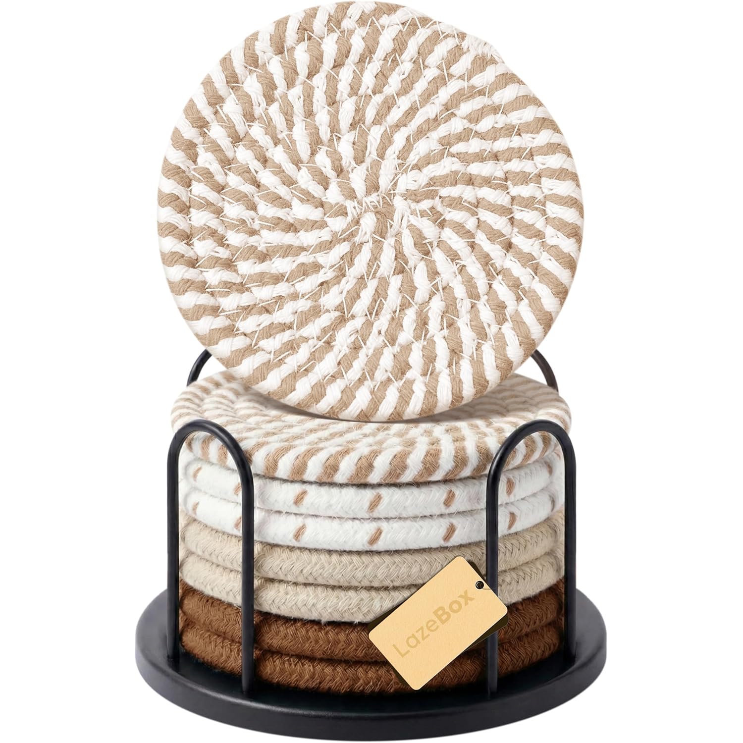 Lazebox Coasters Set of 8 for Drinks, 4 Inch Large Coasters for Coffee Table, Tabletop Protection for Hot & Cold Drinks, Versatile Coasters for Home Decor, Non-Slip & Easy to Clean, Coffee