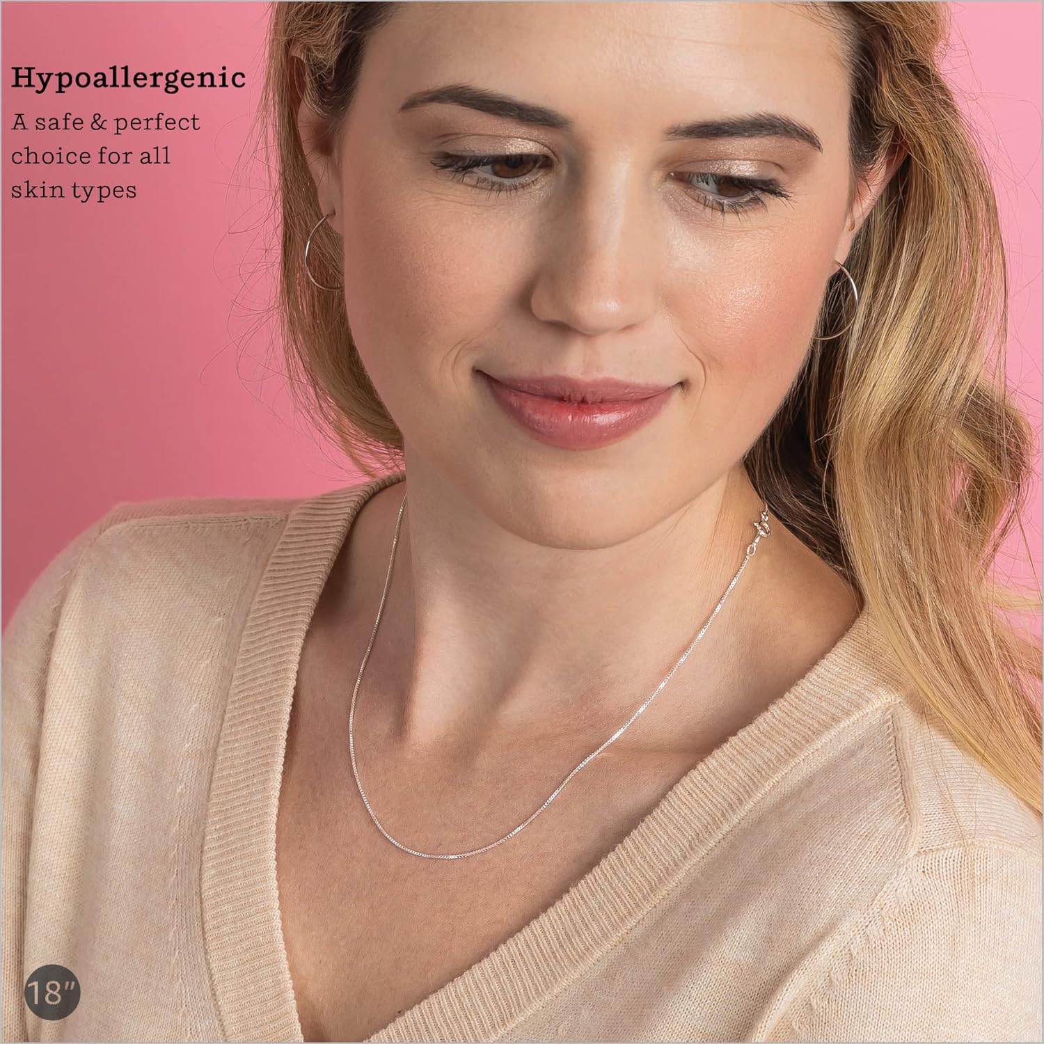 KEZEF 18K Gold Plated 925 Sterling Silver Box Chain Necklace for Women, 1mm Thin & Sturdy Italian Chain Necklace, Rose Gold & Silver Available, 15/16/18/20/22/24/30 Inch