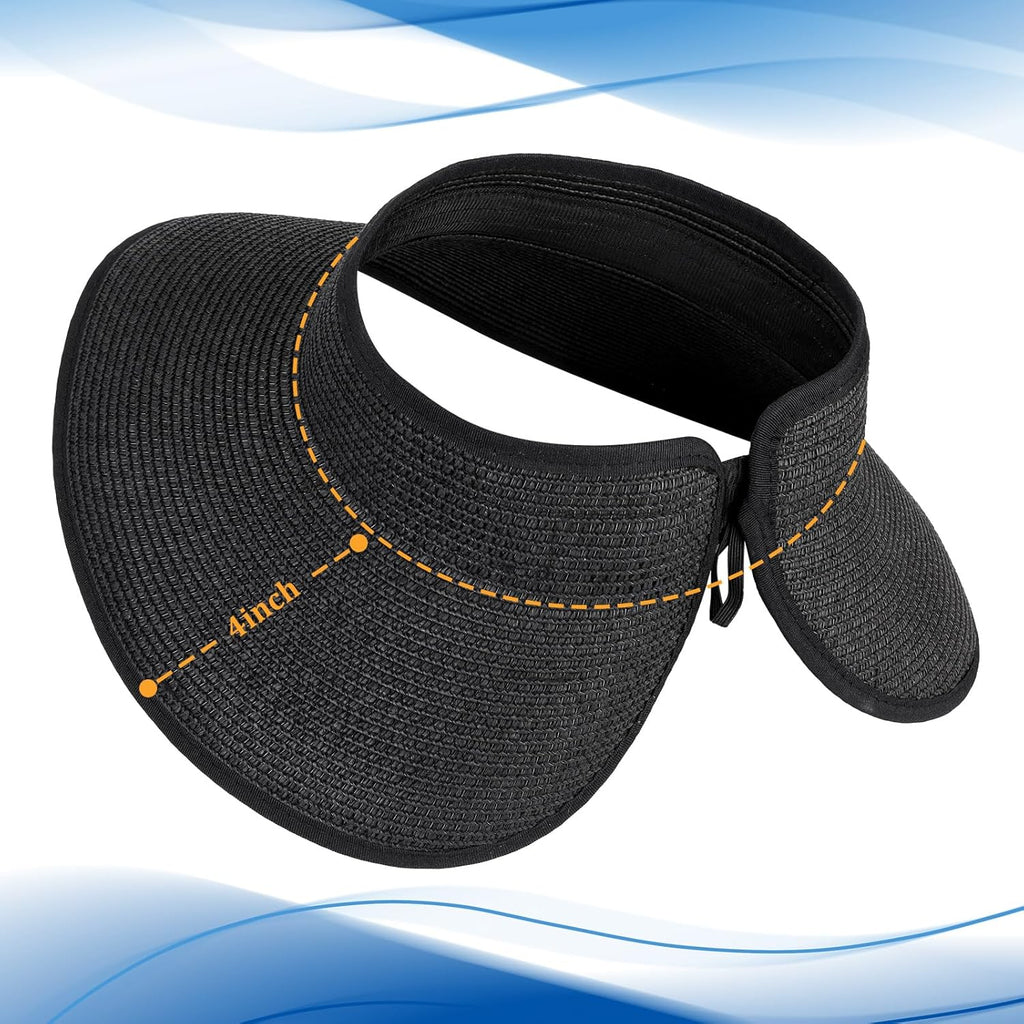Sun Visor Hats for Women, Summer Packable Straw Beach Hat UV Protection 2025, Women's Ponytail Hat, Foldable Travel
