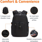Amazon Basics Travel Laptop Backpack With Multiple Pockets And Compartments For 17 In / 43.1 Cm Laptop, Water Resistant, Spacious With Padded Shoulder Straps, Black