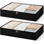 Fixwal Black Underbed Storage Bags With Clear Window And 2 Reinforced Handles Under Bed Storage Containers For Clothing, Bedding, Comforter (2 Pack)