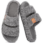 Everfoams Womens Fuzzy Open-Toe Slippers Soft Comfy Memory Foam Indoor House Shoes