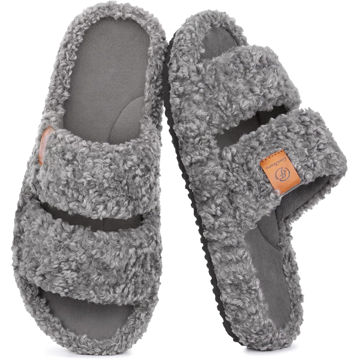 Everfoams Womens Fuzzy Open-Toe Slippers Soft Comfy Memory Foam Indoor House Shoes