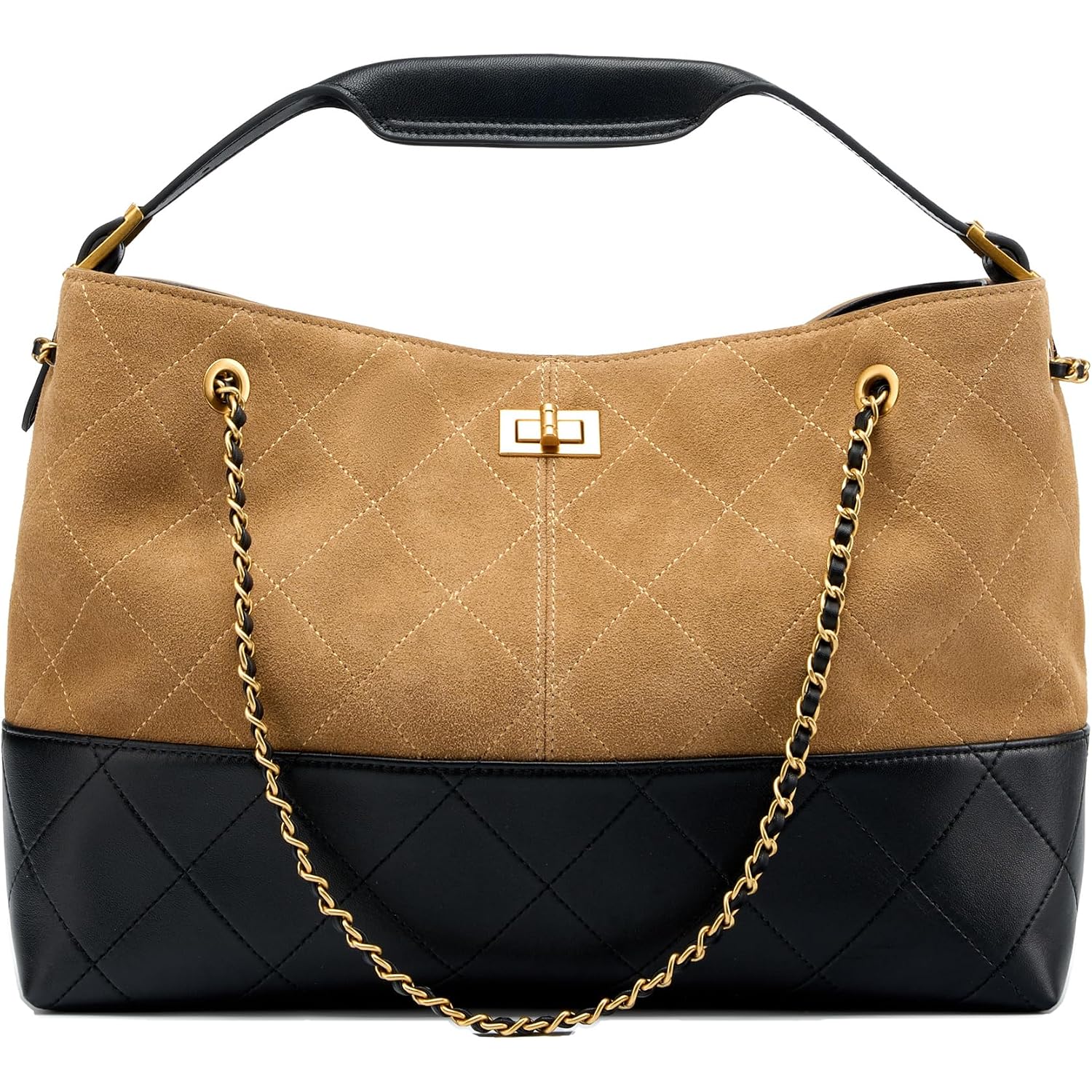 Soft Genuine Leather Lambskin Suede Quilted Bag,Carryall Top Handle Gold Chain Shoulder Shopping Bag