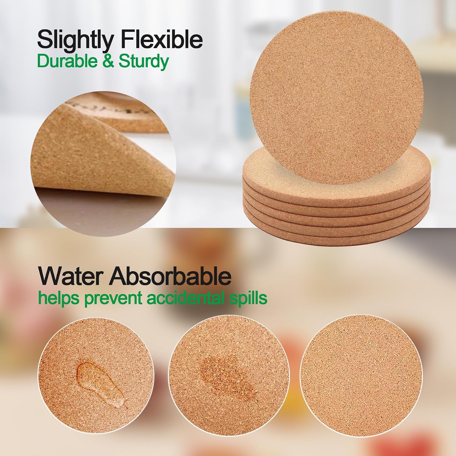 Cork Trivet, 4 Pack High Density Thick Cork Coasters Set For Hot Dishes, 8 Inch Heat Resistant Multifunctional Corks Trivets For Hot Dishes, Hot Pads For Kitchen, Table, Countertops
