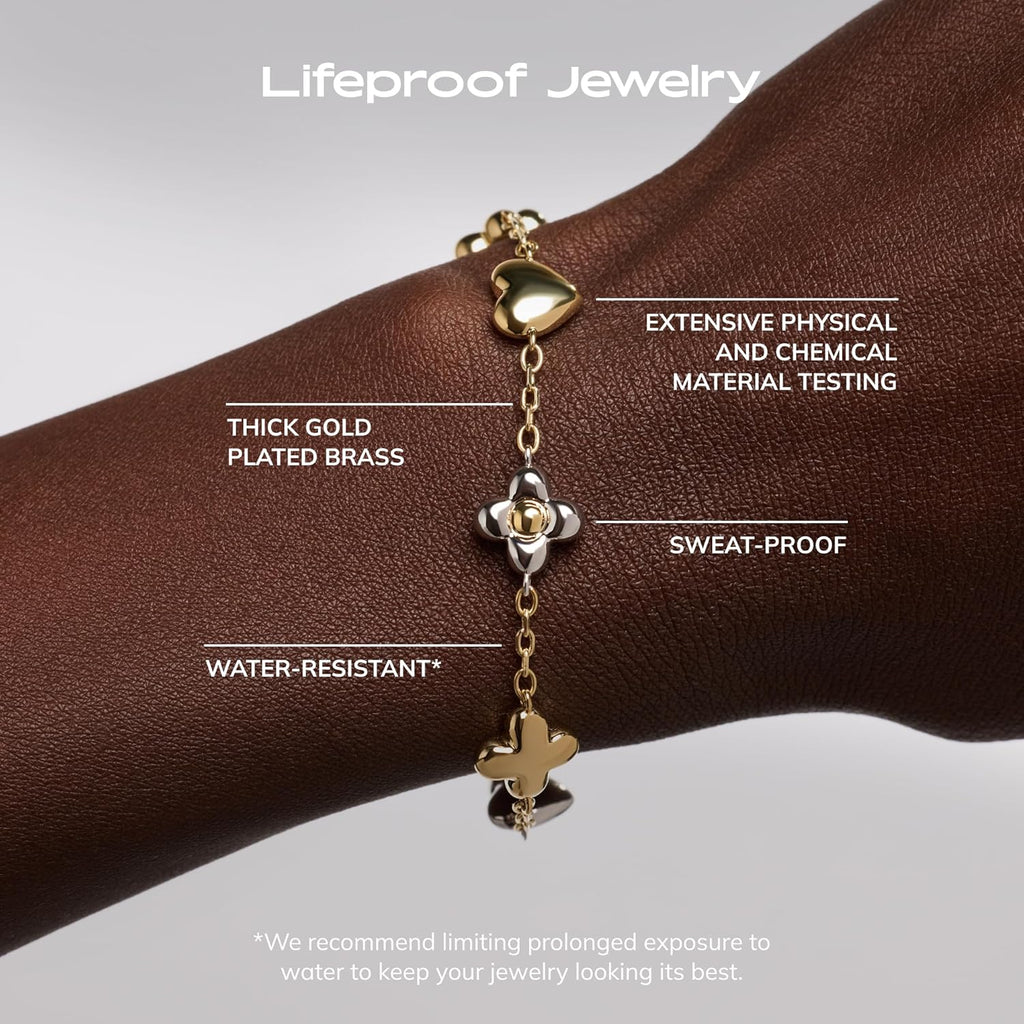 Ana Luisa Gold Bracelets for Women - Sterling Silver, 14K Gold Plated Dainty Chain with Pearl, Heart & Flower, Cuff Bracelet Styles for Daily Wear - Hypoallergenic, Water-Resistant, Tarnish-Free