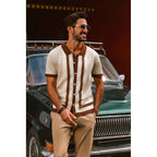 Pj Paul Jones Mens Polo Shirts Vintage Striped Button Down Knitted Golf Shirts
