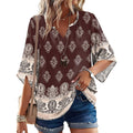 LOMON Women's 3/4 Length Sleeve Boho Tops V Neck Casual Vacation Clothes Loose Fit Tunic Shirts S-3XL