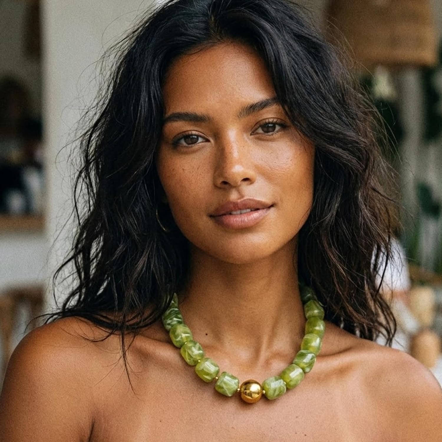 Mchic Colorful Beaded Choker Necklace for Women: Boho Large Square Acrylic Beaded Necklace Stainless Steel Adjustable Surfer Beach Strand Necklaces Summer Handmade Jewelry Gift for Women