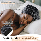 Satin Lined Beanies for Women Chemo Headwear Silky Lined Cotton Sleeping Cap Black