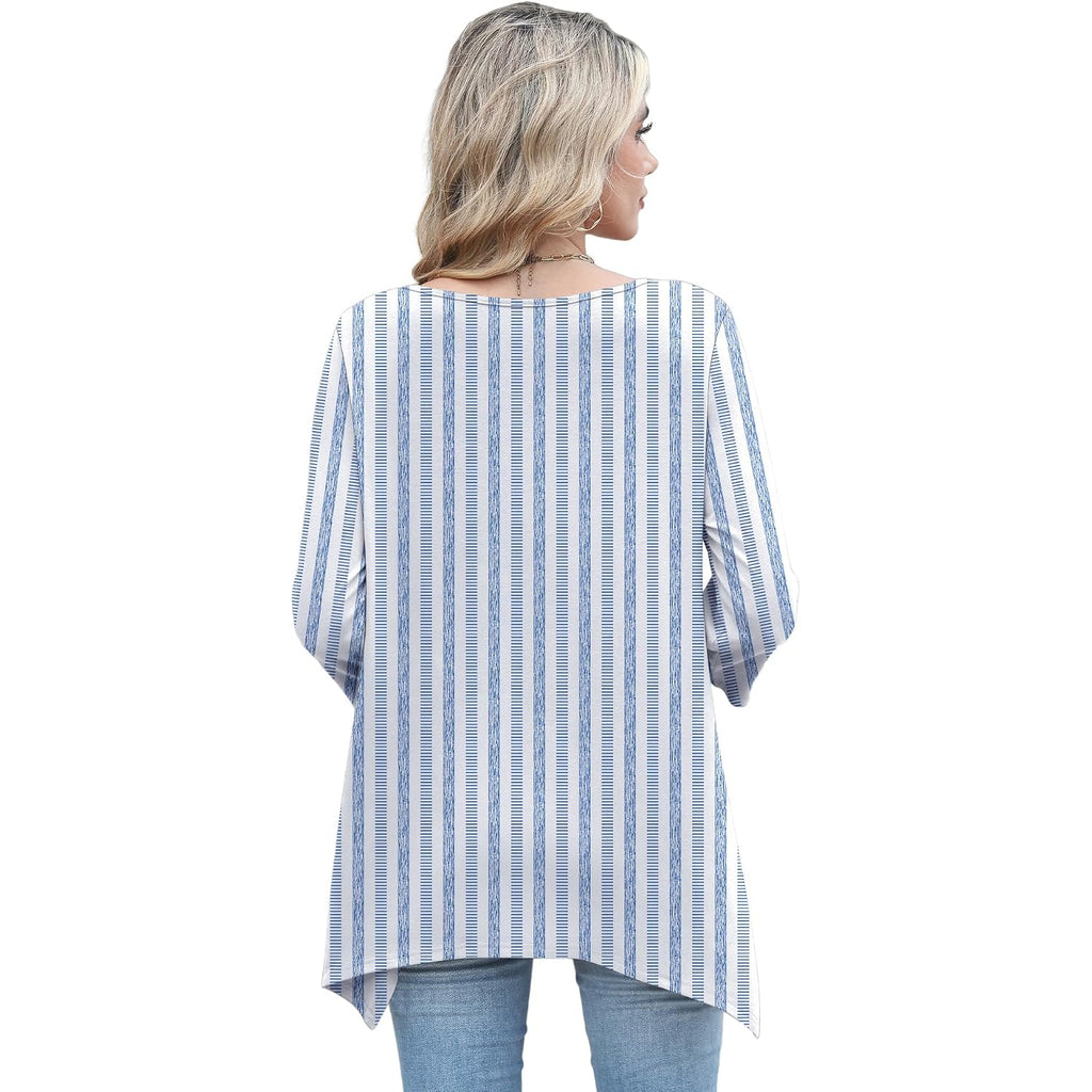 3/4 Length Sleeve Womens Tunic Tops Loose Fit Blouses Dressy Casual Crew Neck Tees S-2XL