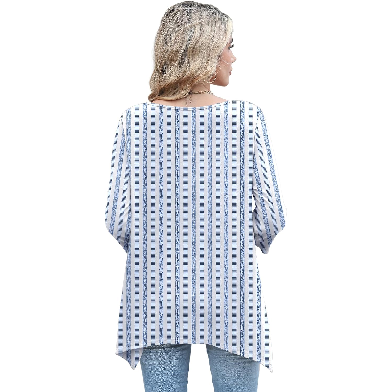 3/4 Length Sleeve Womens Tunic Tops Loose Fit Blouses Dressy Casual Crew Neck Tees S-2XL