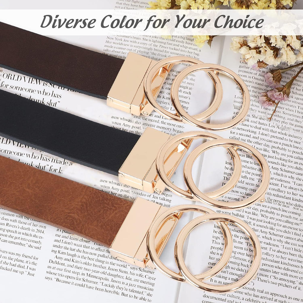 JASGOOD Women Leather Belt,Reversible Belt,Leather Waist Belt for Jeans Dress with Gold Double O Ring Rotate Buckle