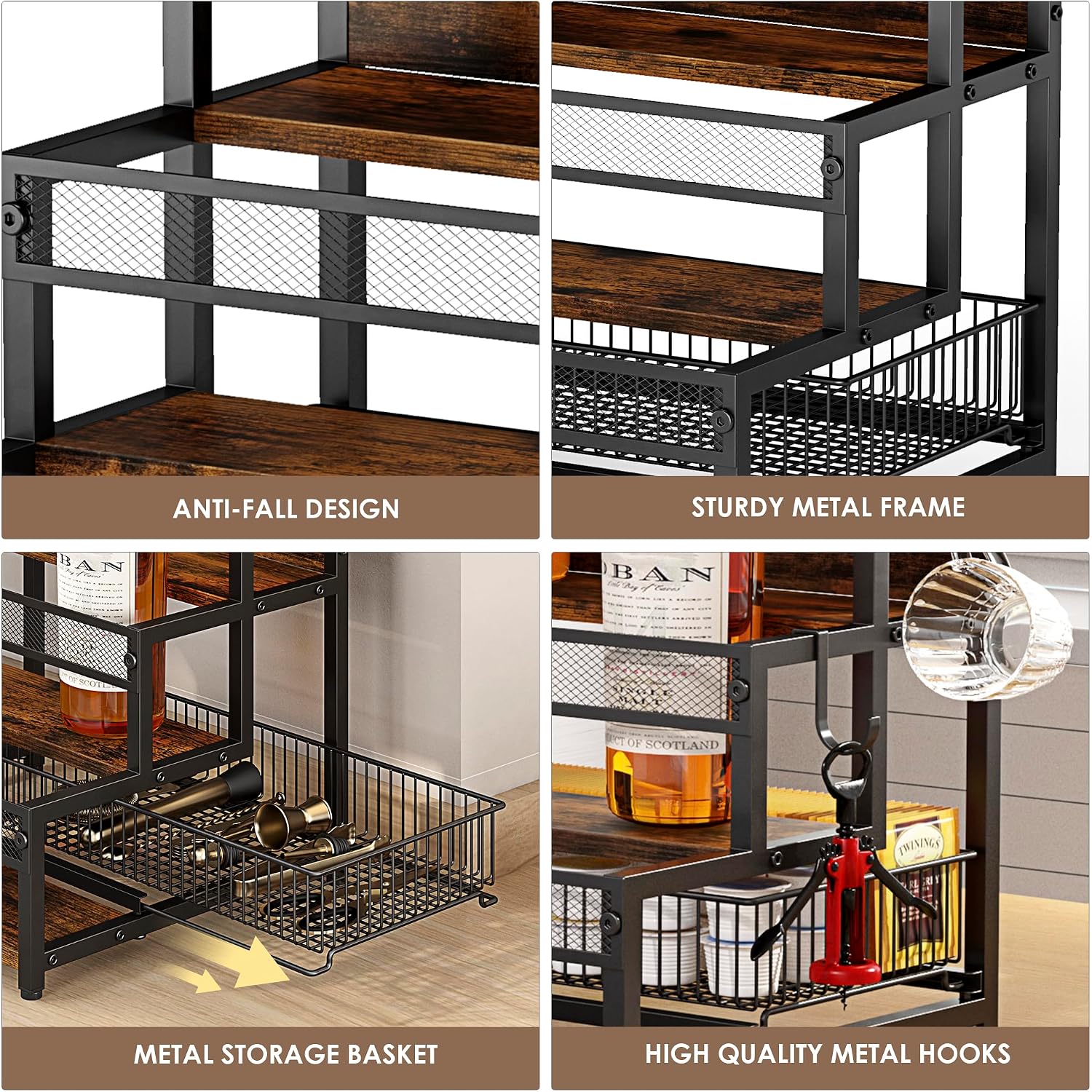 Loteyike 3 Tier Coffee Syrup Rack Organizer, 12 Water Bottles Holder Stand Liquor Cabinet Storage, Wine Rack Countertop Storage Rack Coffee Bar Cabinet For Kitchen