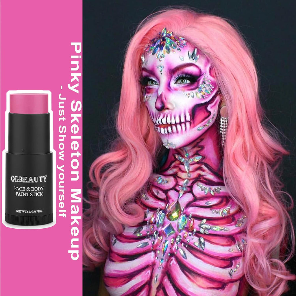 Ccbeauty Hot Pink Face Paint Stick, Face Painting Kit, Full Coverage Sfx Makeup Foundation, Professional Non-Toxic Body Paint For Halloween Costume Cosplay Party, For Barbie, Panther, Catrina Makeup