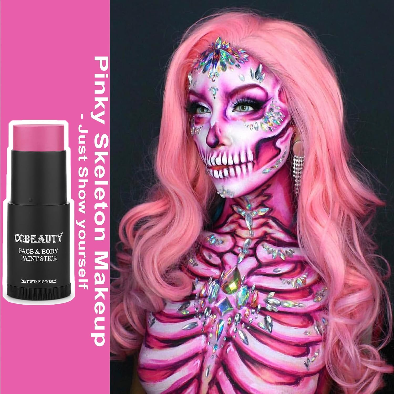 Ccbeauty Hot Pink Face Paint Stick, Face Painting Kit, Full Coverage Sfx Makeup Foundation, Professional Non-Toxic Body Paint For Halloween Costume Cosplay Party, For Barbie, Panther, Catrina Makeup