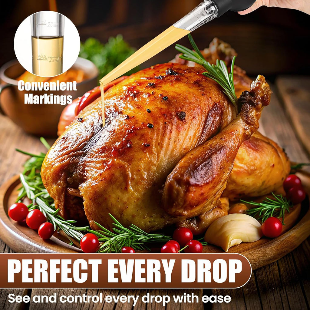 Olesbur Premium Turkey Basters For Cooking – Baster Syringe For Hot Liquids – Meat And Food Injector – Essential Thanksgiving Cooking Tool – Turkey Baster Large With Cleaning Brush(Black)