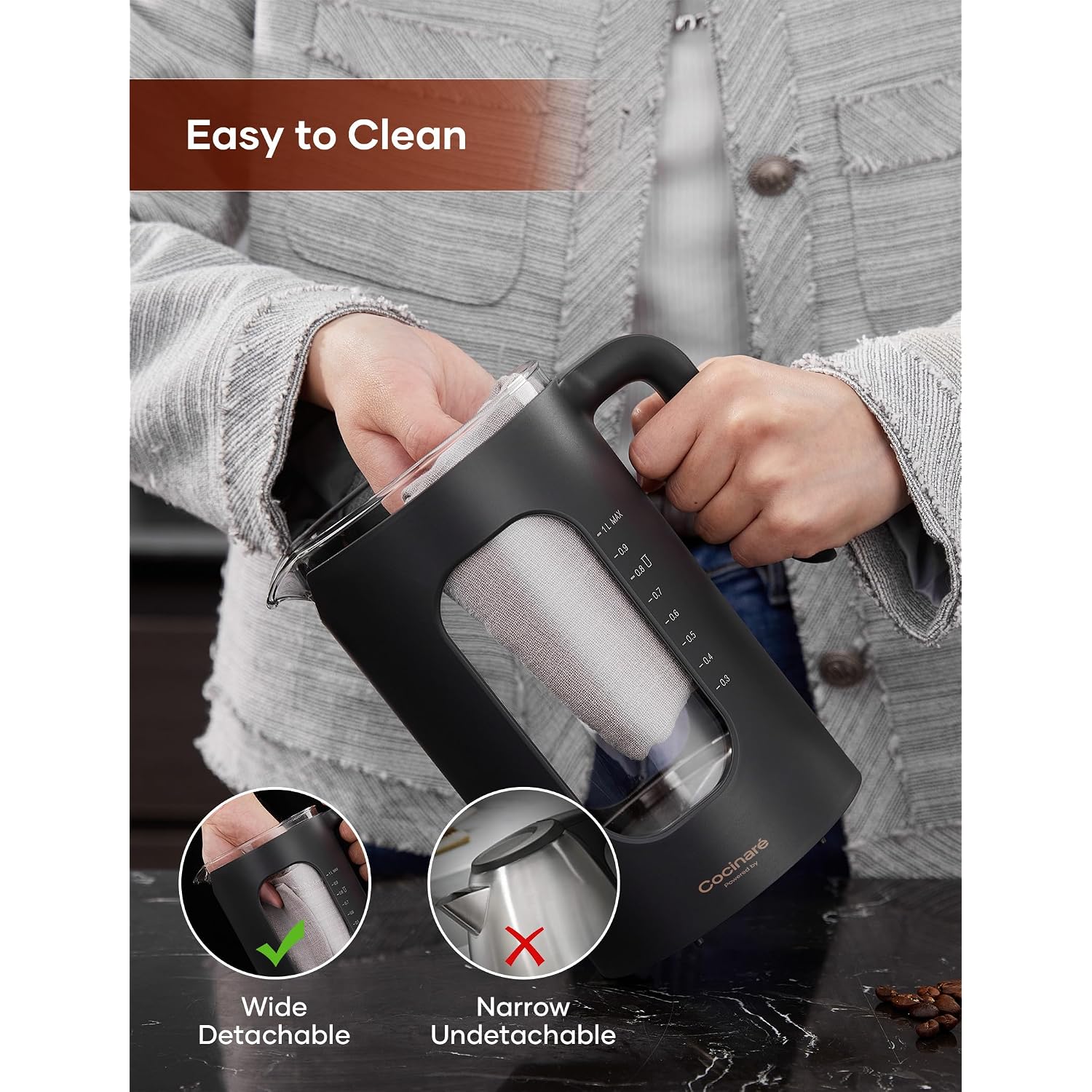 Electric Tea Kettle, Intasting Glass Electric Kettle With Tea Infuser And Precise Knob Temperature Control, 1200W Fast Heating, Bpa-Free, Easy To Clean, 1 Liter (Dark Gray)