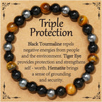 Gnamy Healing Crystal Bracelet for Women, Natural Stone Beaded Healing Crystal Bracelet Triple Protection Stress Relief Beads Jewelry Birthday Gifts Jewelry for Her