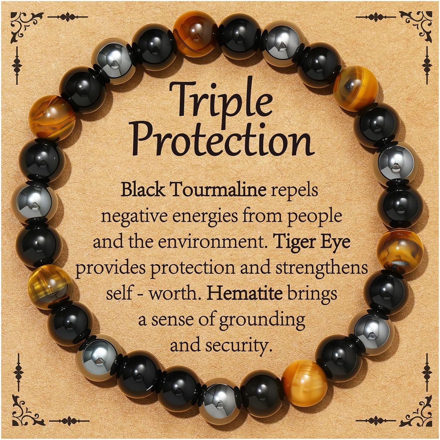 Gnamy Healing Crystal Bracelet for Women, Natural Stone Beaded Healing Crystal Bracelet Triple Protection Stress Relief Beads Jewelry Birthday Gifts Jewelry for Her
